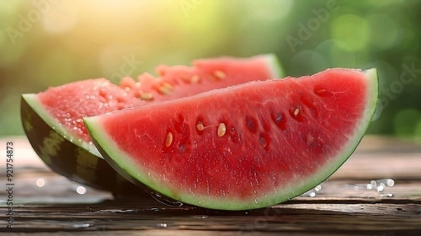 Fototapeta bright red watermelon cut image gennerative AI illustrations	
