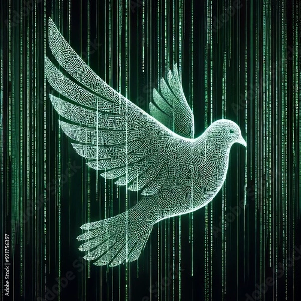 Fototapeta  Matrix Code Peace A digital artwork where lines of green matrix
