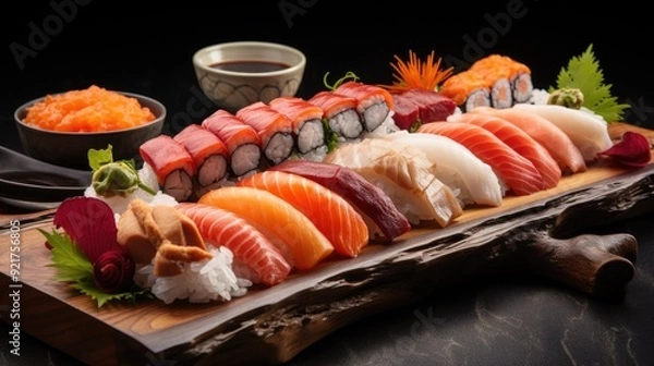 Obraz Elegant sushi platter with assorted nigiri and sashimi