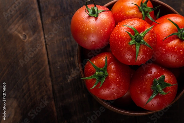 Fototapeta Bright red tomatoes arranged in neat order,  generative ai illustration