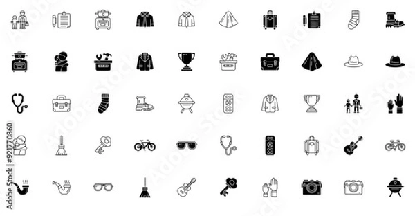 Fototapeta Set Of Linear Fathers Day Icons Silhouette Vector Logo Design Containing Fashion,Dad,Tie,Clothes,Father-And-Son Vector Icon Set Linear Pictogram Pack