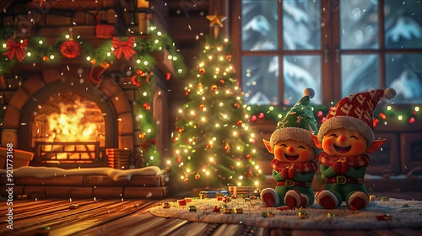 Obraz two little christmas elves 