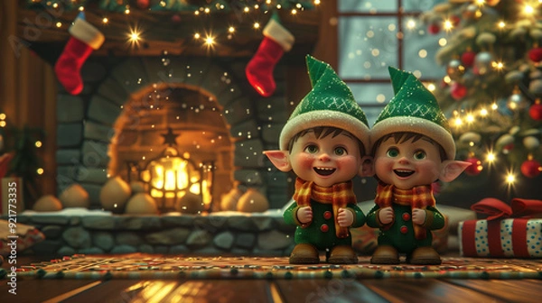Obraz two little christmas elves 