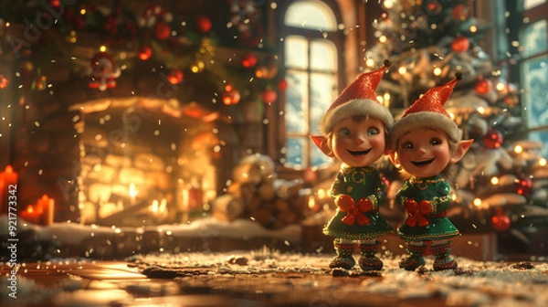 Obraz two little christmas elves 