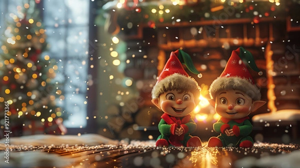 Obraz two little christmas elves 