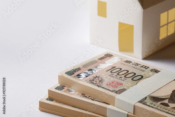 Obraz 家の模型と新札の札束