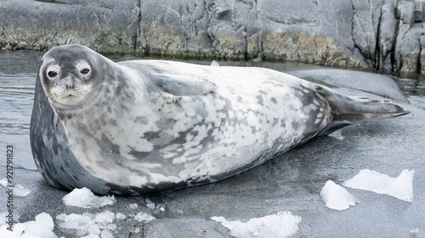 Obraz Wedell seal lounging on a rock on the Antarctic Peninsula in Antarctica. 