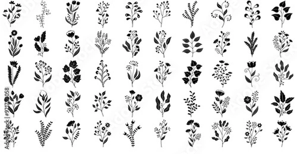 Fototapeta Mega Set Of Vector Floral Branch Vector Symbols Apps, Websites Ui Designs Suitable For Branch,Flower,Ornament,Plant,Floral Vector Illustration Linear Pictogram Pack
