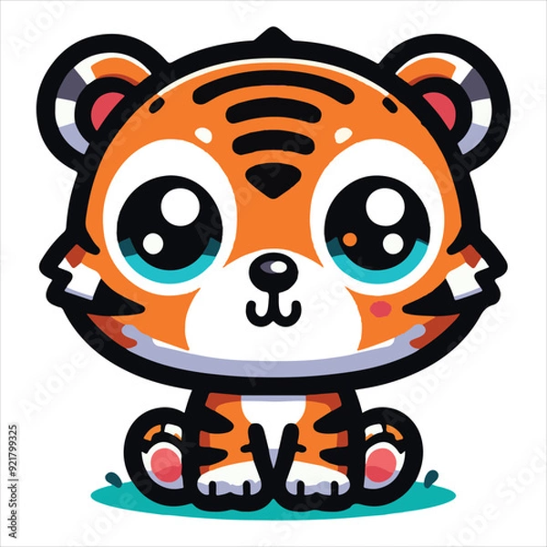 Obraz Mini cute tiger sticker vector illustration