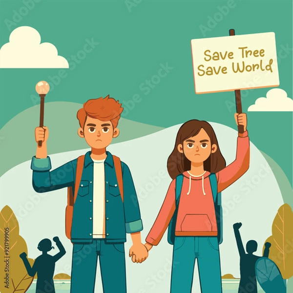 Fototapeta Student protesting on social issues vector illustration