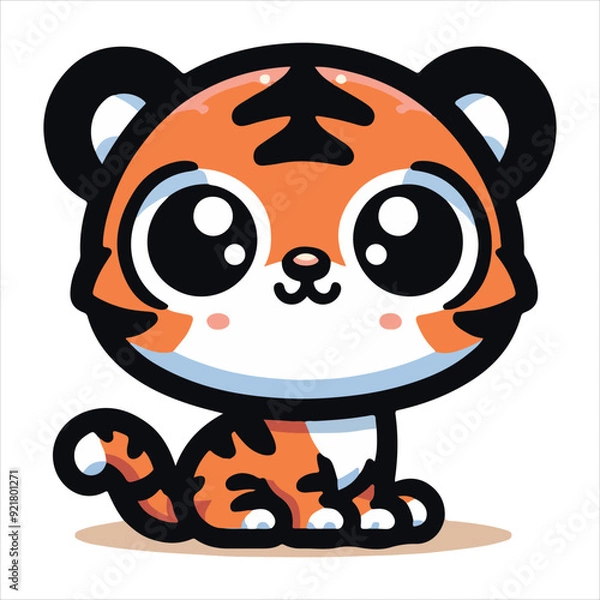 Obraz Mini cute tiger sticker vector illustration