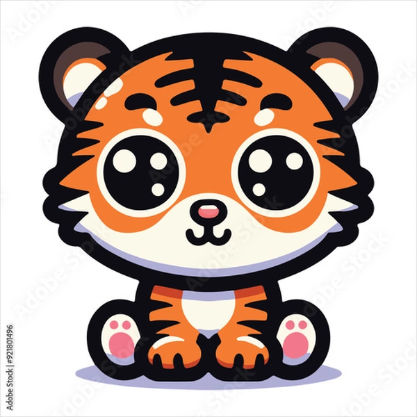 Obraz Mini cute tiger sticker vector illustration