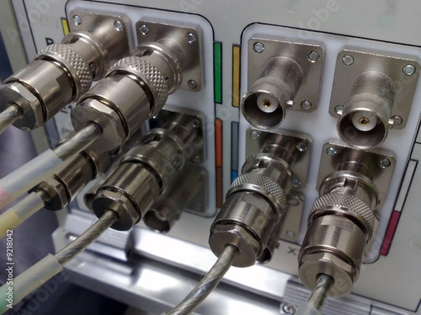 Obraz The panel with electric sockets and cables.