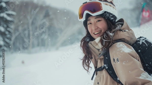 Obraz スノーボードを楽しむ日本人の女性