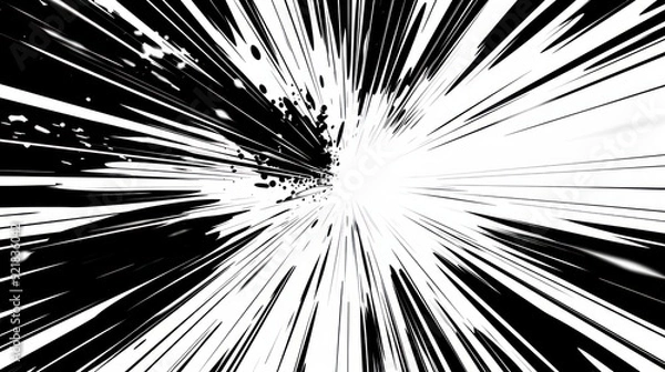 Fototapeta Abstract Black and White Radiating Lines with Specks of White and Black