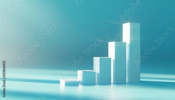 Fototapeta White Rising Bar Chart on Blue Background with Sunlight