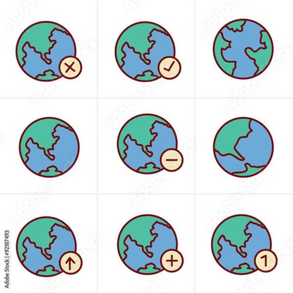 Fototapeta Icons Style Earth vector icons set