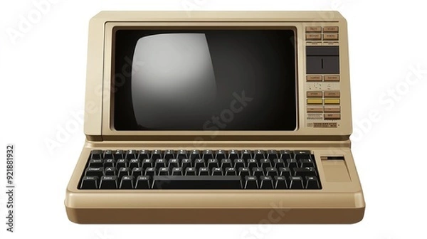 Obraz Vintage personal computer with keyboard from the 1980s isolated on transparent background