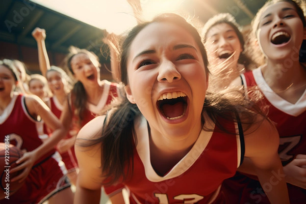 Obraz Female High School Basketball Team Playing Game