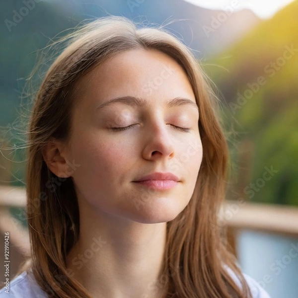 Obraz Back View Portrait with Mountainous Landscape