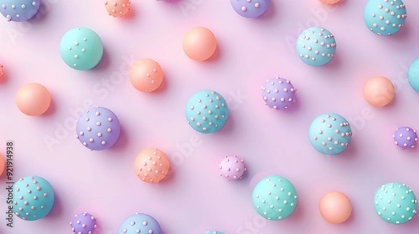 Fototapeta Pastel polka dots on a soft background, dots in lavender, mint, and peach, gentle and evenly spaced, high-definition quality, light and whimsical. --ar 16:9 --v 6.0 --s 250 --style raw