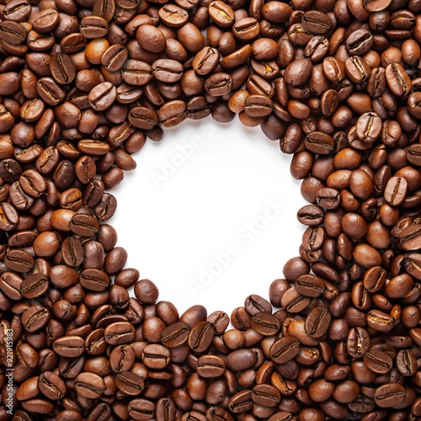 Fototapeta Coffee Beans Background with White Circle Space in the Center for Text