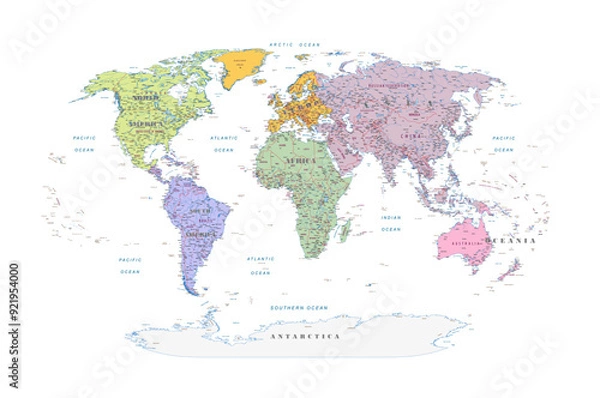 Fototapeta Political world map continents on white background