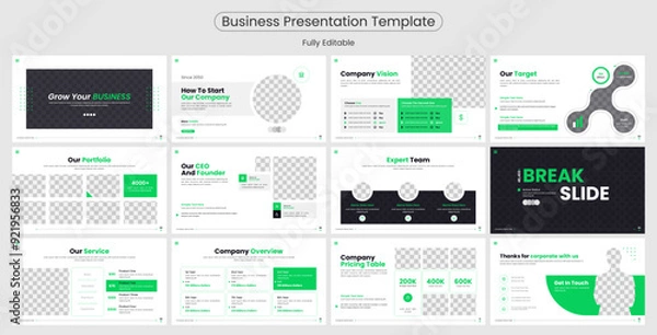 Fototapeta Creative business PowerPoint presentation slides template design. Use for modern keynote presentation background, brochure design, website slider, landing page, annual report, company profile