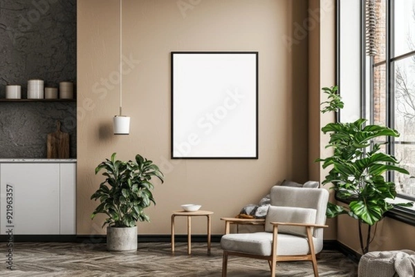 Fototapeta Minimalist Kitchen interior with Poster Mockup created with Generative AI