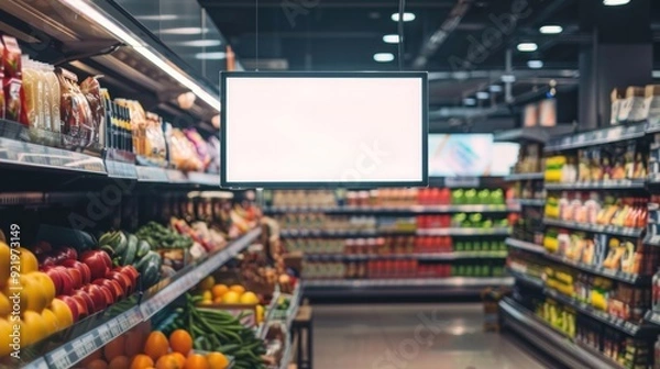 Obraz Blank, empty poster frame template mockup. Digital screen for supermarket Advertising.