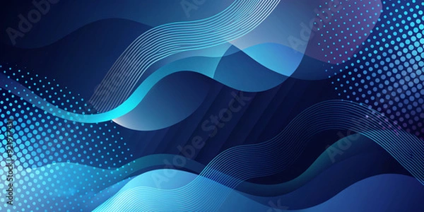Fototapeta Fluid blue vector waves dance with light, creating abstract digital art backdrop