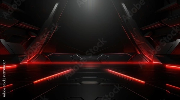 Obraz Futuristic black and red abstract background with glowing lines.