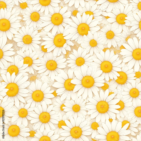 Fototapeta アニメ風の黄色中心のカモミールのテクスチャパターン