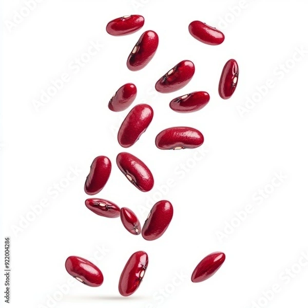 Obraz Close up of Falling red kidney beans on an isolated white background 