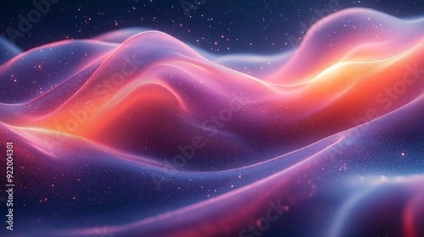 Fototapeta A vibrant, abstract landscape of flowing waves in hues of purple and orange.