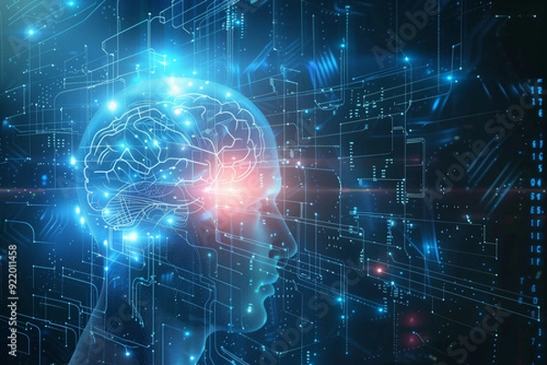 Fototapeta Abstract Virtual AI Brain Concept Background