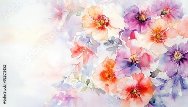 Obraz Colorful watercolor flowers in a soft, abstract background