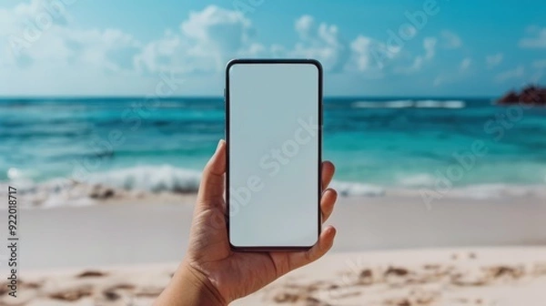 Fototapeta Empty Phone Screen with Beach Backdrop