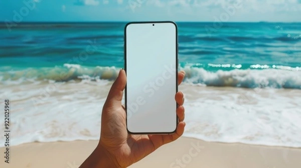 Fototapeta Empty Phone Screen with Beach Backdrop