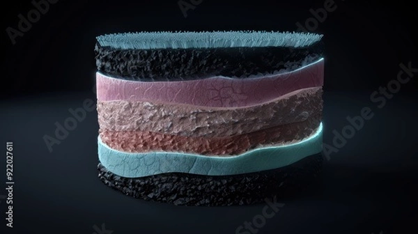 Fototapeta Detailed 3D Animated Plant Tissue Layers Diagram with Epidermis, Cortex, and Pith on Moody Black Background