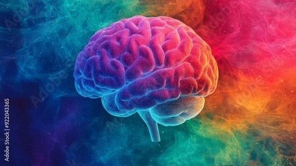 Obraz Multicolored Geometric Brain Showcasing Neural Complexity