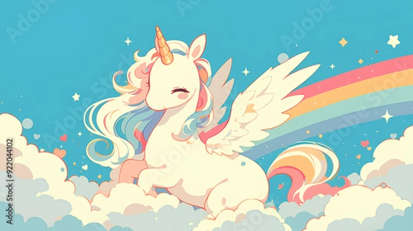 Fototapeta cute unicorn colorful with blue sky background