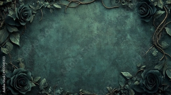 Fototapeta Dark green floral frame creating negative space background