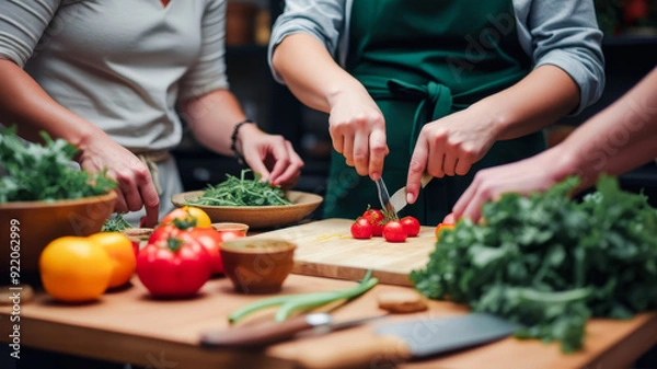 Fototapeta Fresh, vibrant salad preparation
