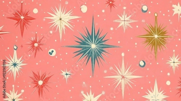 Obraz 1950s Subtle Vintage Star Pattern on Pink Background