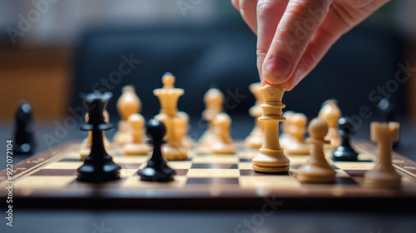 Fototapeta Closeup of a Hand Moving a Chess Piece