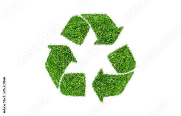 Fototapeta Green grass recycling sign isolated