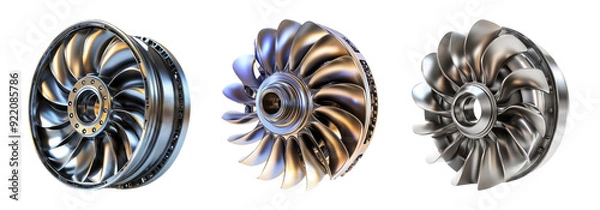 Fototapeta Jet engine turbine blades set isolated on transparent background