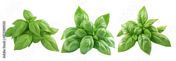Fototapeta Basil leaves set isolated on transparent background