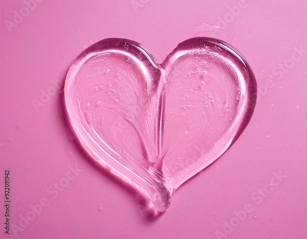 Fototapeta Liquid gel cosmetic smear in the shape of a heart on a pink background. A smear of intimate lubricant.